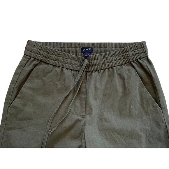 J. Crew Factory Olive Green Linen Blend Drawstring Cuffed Ankle Pants, Size 2 - Picture 3 of 13